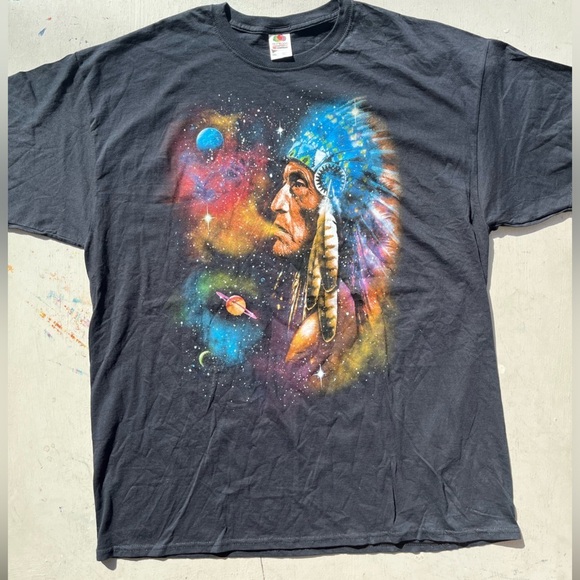 Men's Native American T-Shirt Black Huge Print 2XL USA Chief Indigenous Mystical - Picture 3 of 11